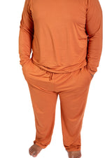 Mens Long Sleeve Solid Bamboo Pajama- Color Orange, Crew Neck by Rayn’s Tiny Stitches