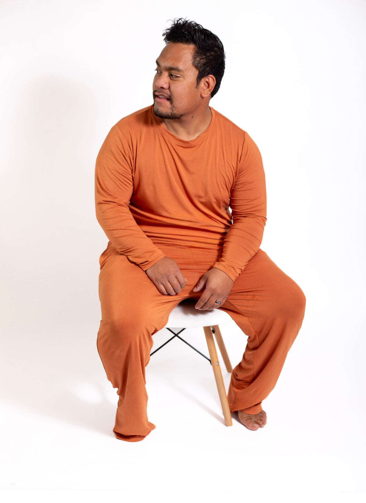 Mens Long Sleeve Solid Bamboo Pajama- Color Orange, Crew Neck by Rayn’s Tiny Stitches