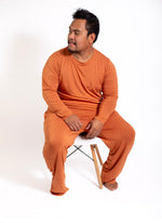 Mens Long Sleeve Solid Bamboo Pajama- Color Orange, Crew Neck by Rayn’s Tiny Stitches