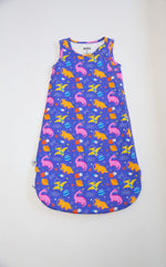 Space Dino Bamboo Sleep Sack | Electric Blue & Purple by Rayn’s Tiny Stitches