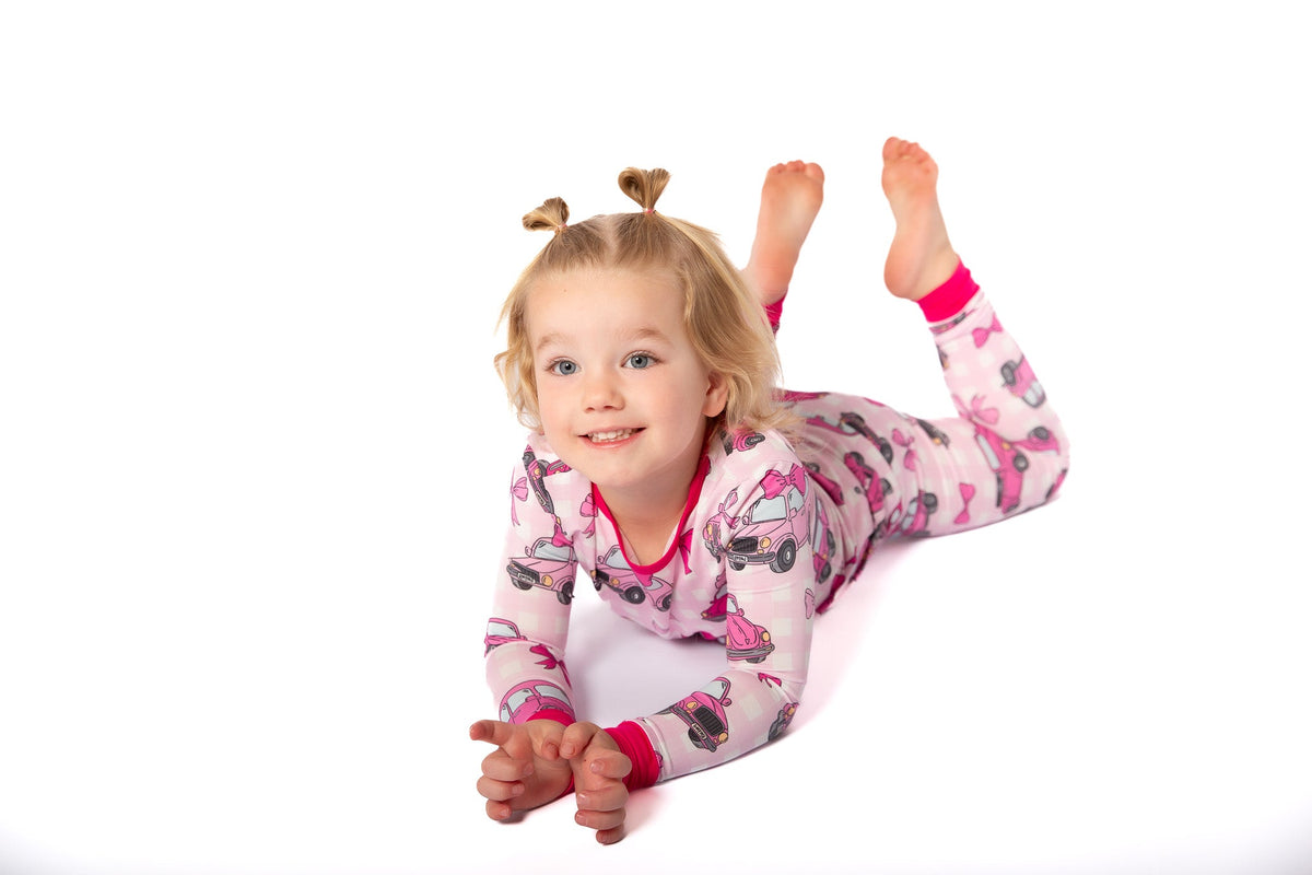 My First Pink Car Bamboo Two Piece Pajamas | Girls PJs by Rayn’s Tiny Stitches