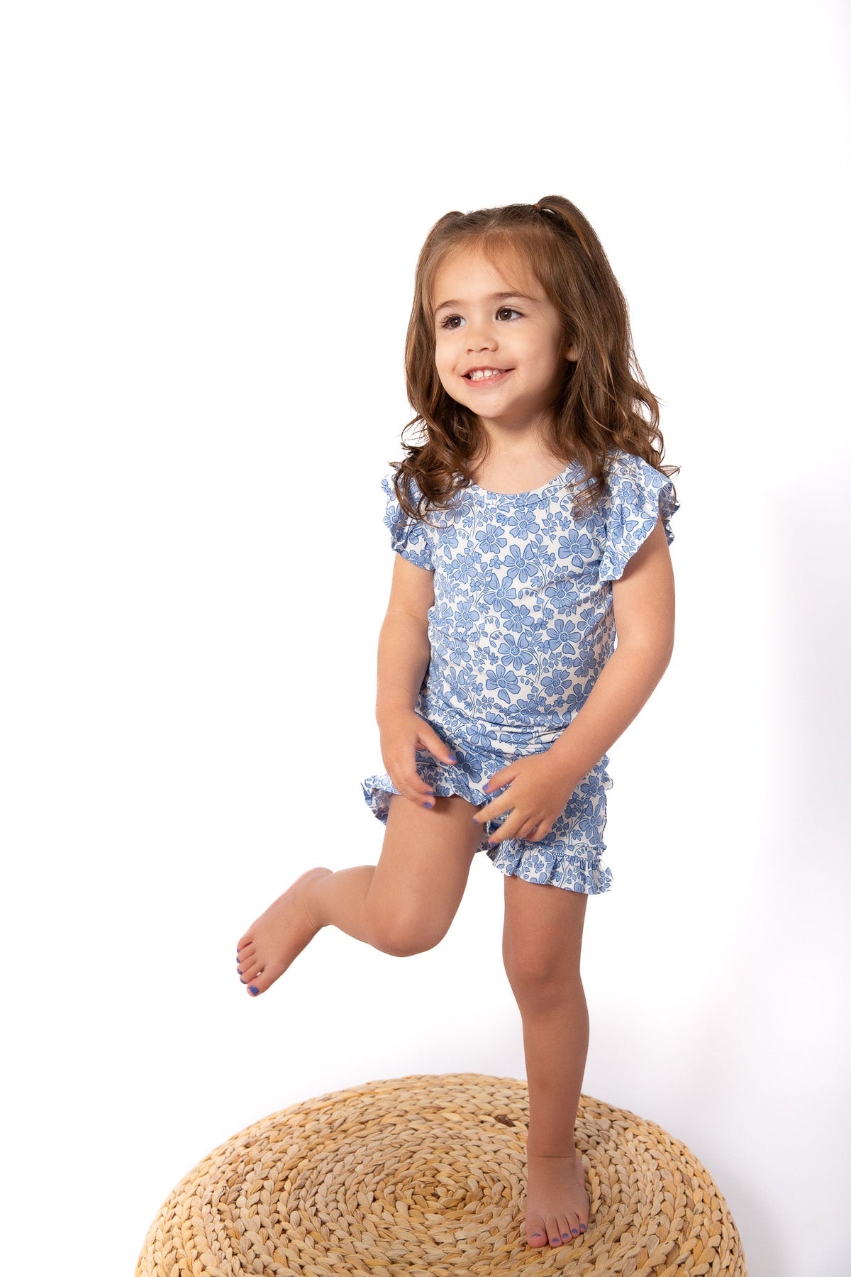 Blue Bonnet Girls' Frilly Bamboo Short Pajamas | Mommy & Me Sleepwear (18M-6Y) by Rayn’s Tiny Stitches