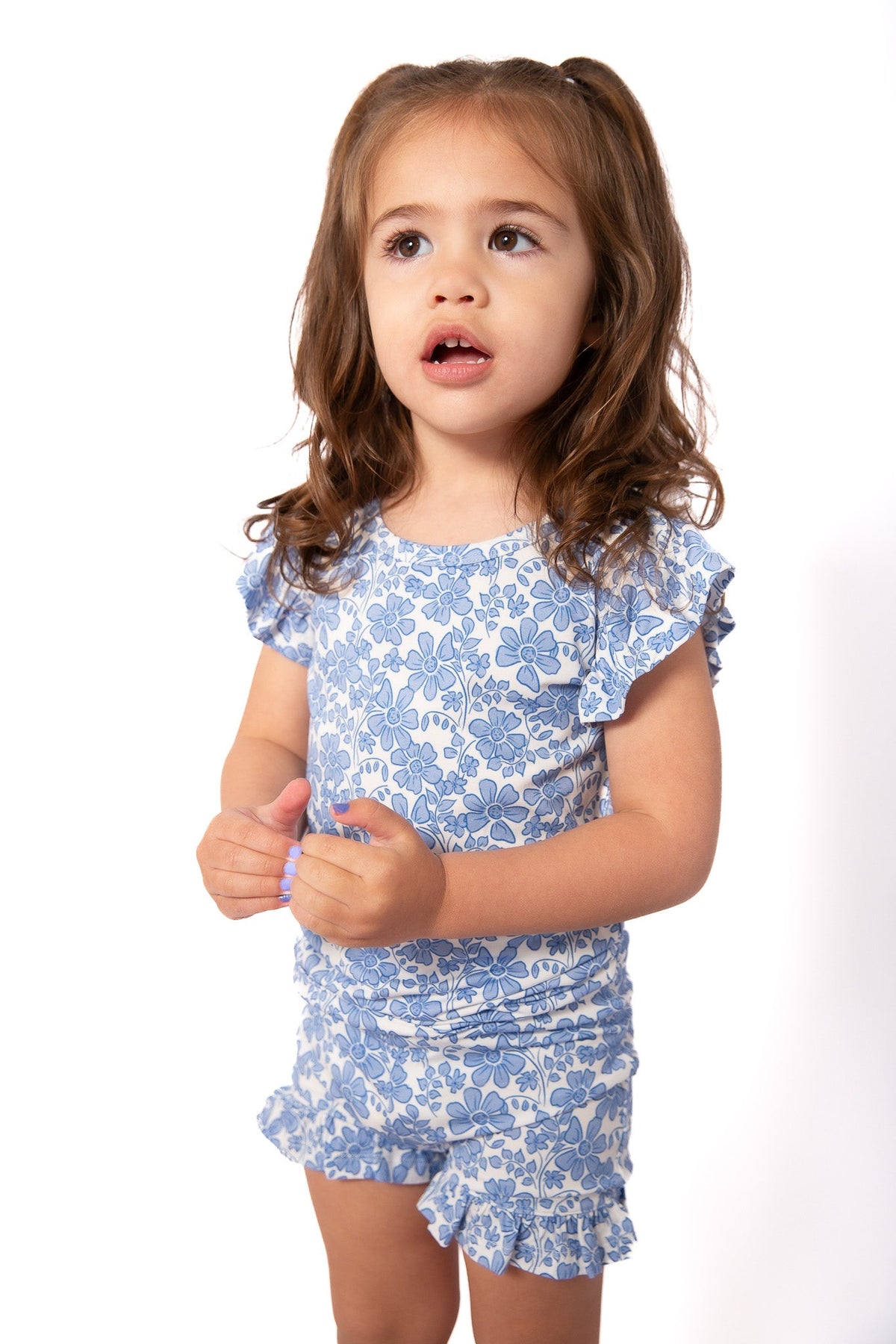 Blue Bonnet Girls' Frilly Bamboo Short Pajamas | Mommy & Me Sleepwear (18M-6Y) by Rayn’s Tiny Stitches