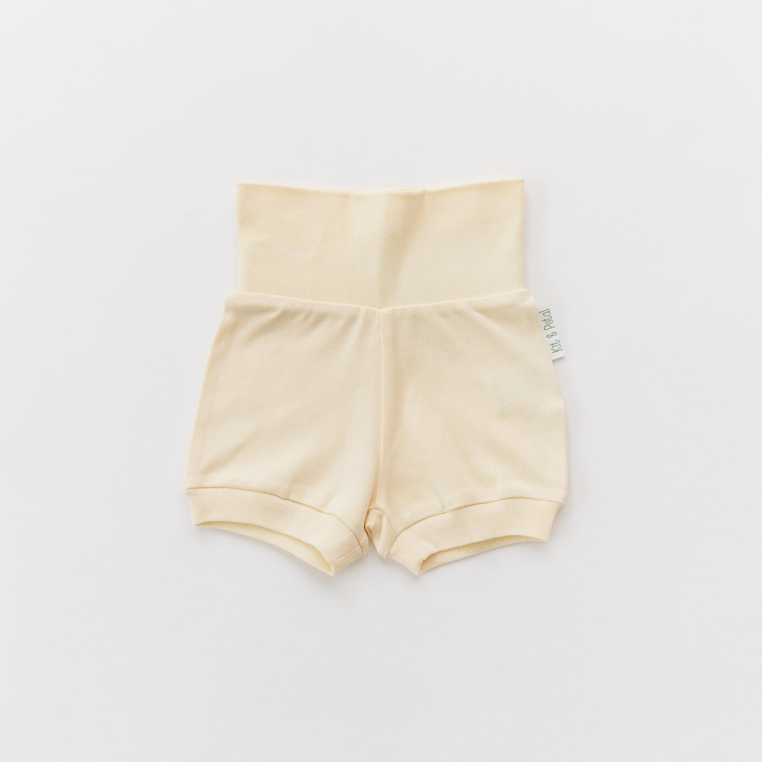 Baby fold-over shorts in sunny yellow with a wide folded waistband