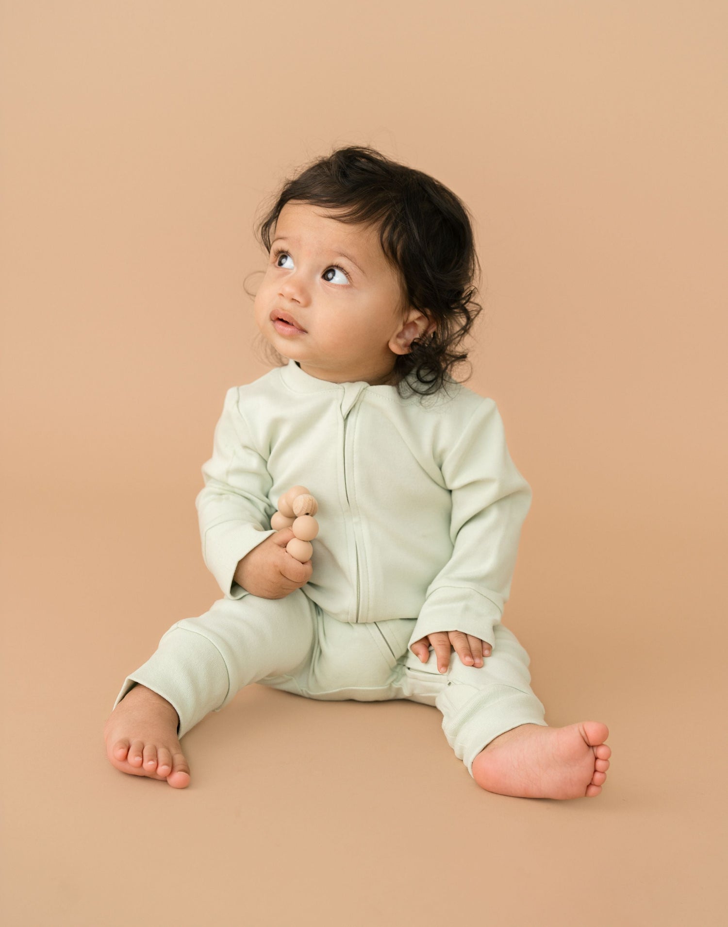 Organic Cotton Long Sleeve Romper, Two-Way Zipper