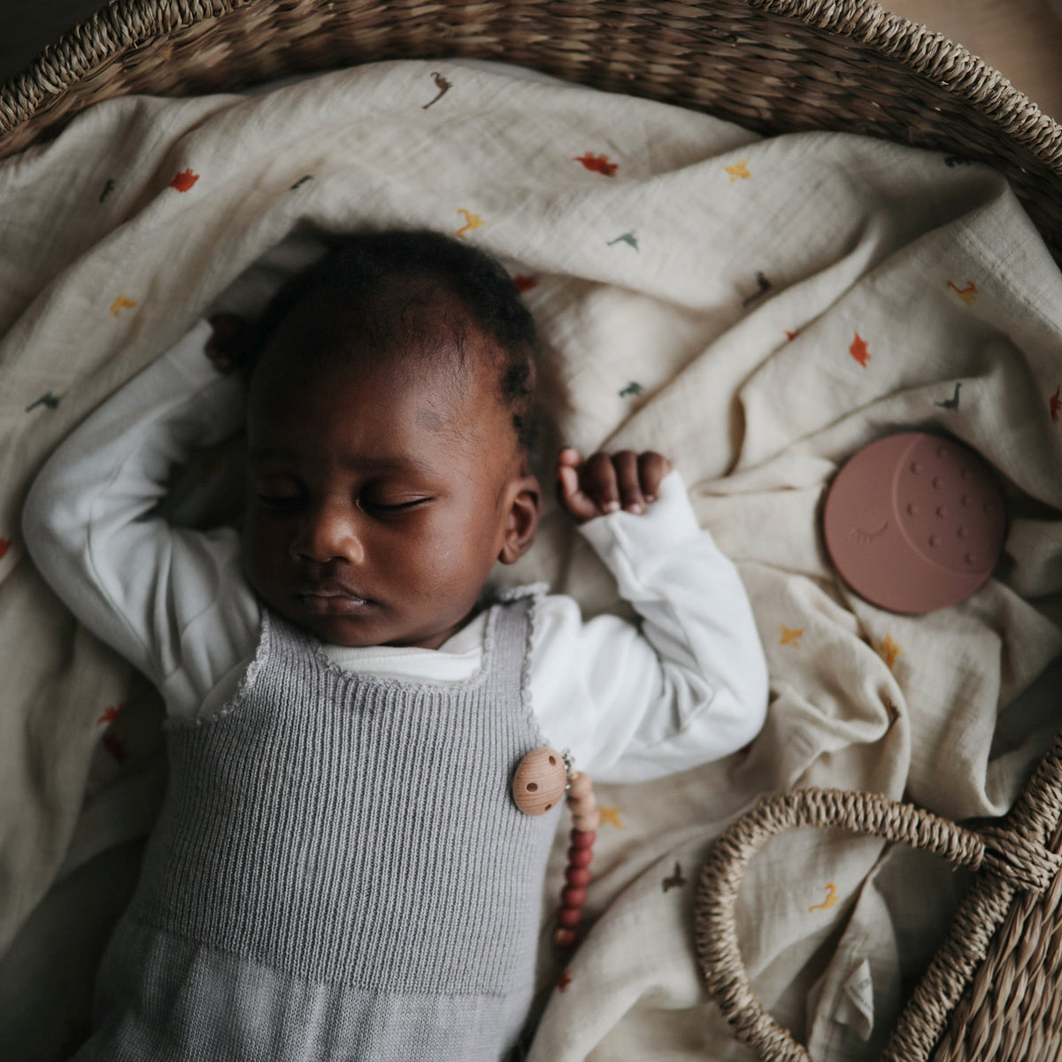 Soft Mushie organic cotton muslin baby swaddle blanket.