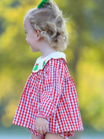Christmas Tree Embroidery Red Gingham Long Sleeve Baby Girl Bloomers Set by Rylee Faith Designs