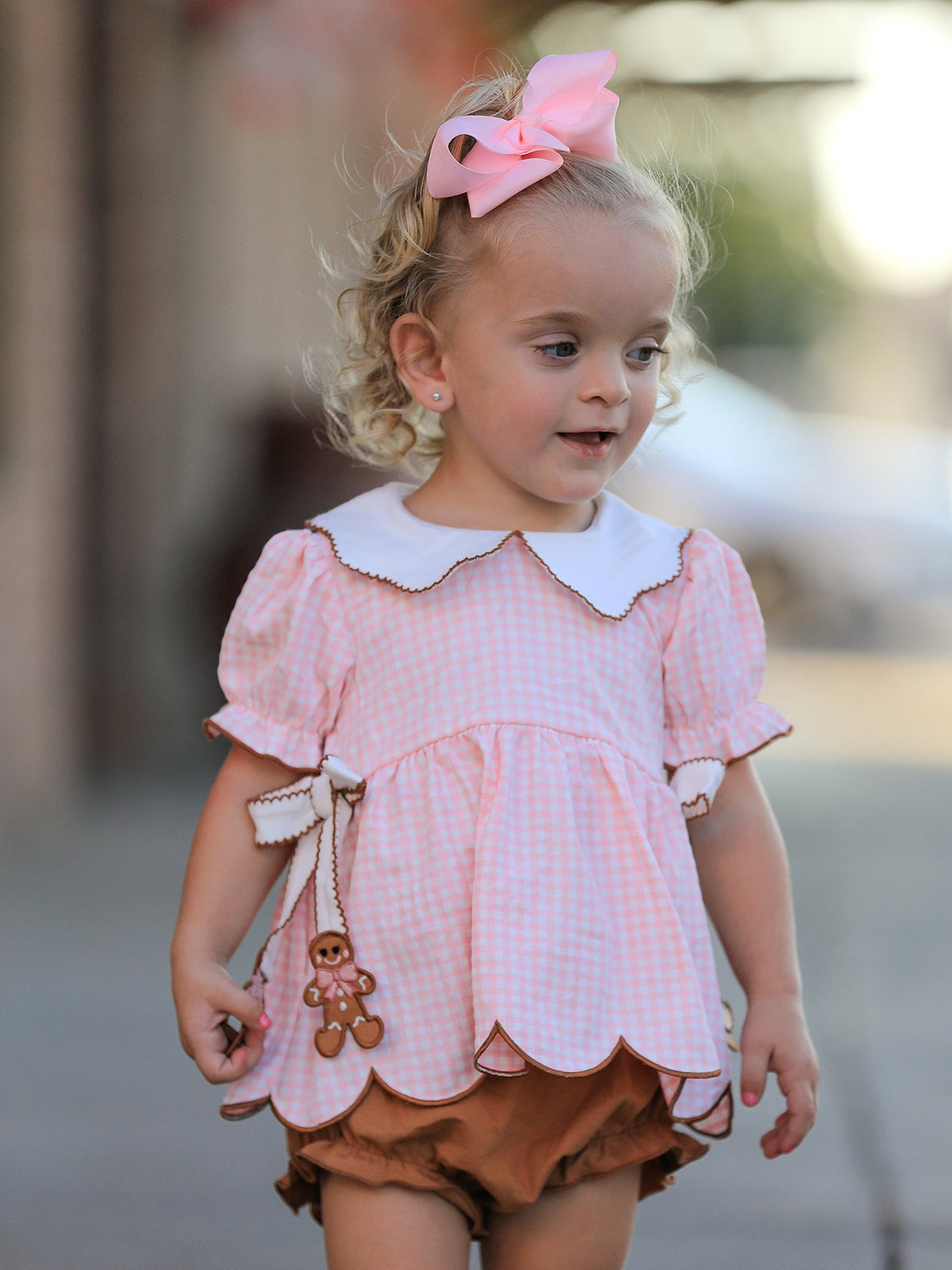 Christmas Girls Gingerbread Peter Pan Collar Bloomer Set by Rylee Faith Designs
