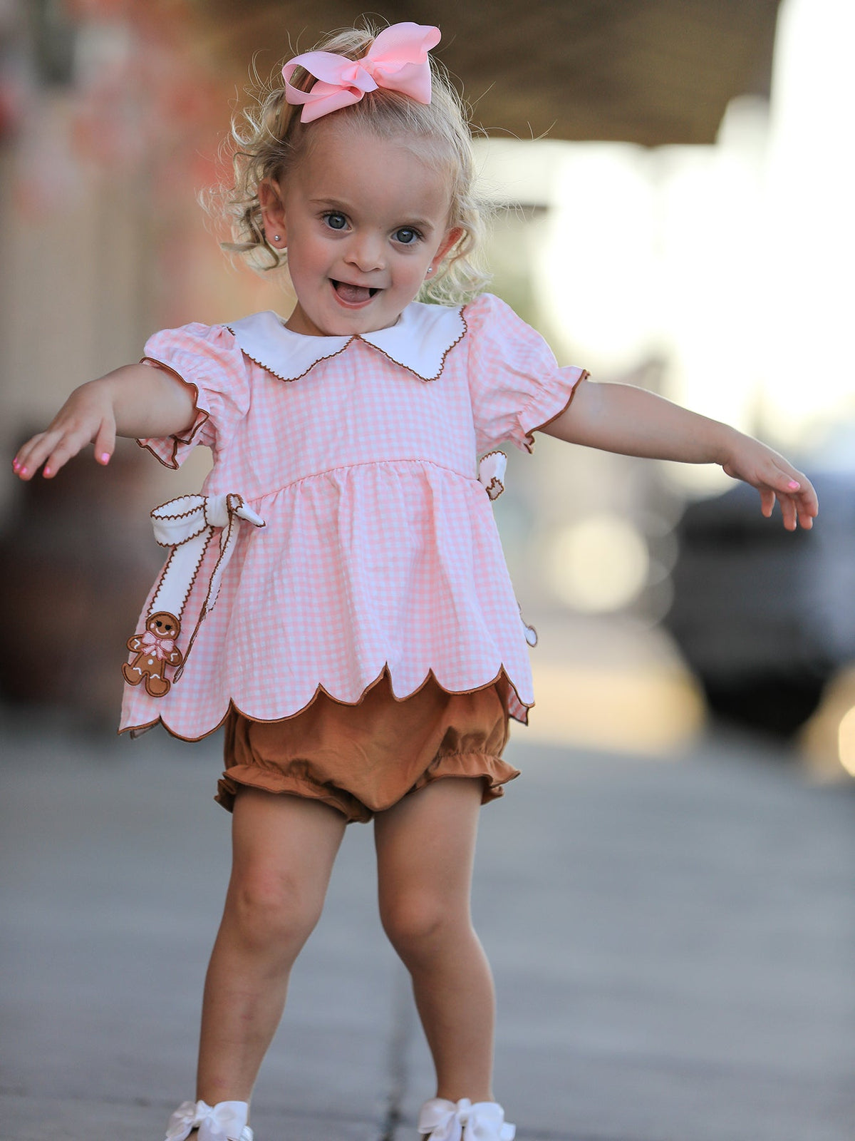 Christmas Girls Gingerbread Peter Pan Collar Bloomer Set by Rylee Faith Designs