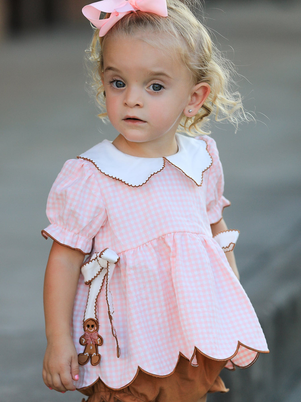 Christmas Girls Gingerbread Peter Pan Collar Bloomer Set by Rylee Faith Designs
