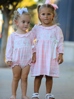 Polyester Spandex Cotton Romper, Plaid Ruffle Ballet Shoe Embroidery by Rylee Faith Designs
