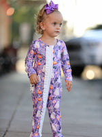 Polyester Spandex Girls Footed Romper, Ghost Pumpkin Print by Rylee Faith Designs