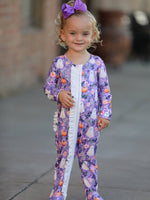 Polyester Spandex Girls Footed Romper, Ghost Pumpkin Print by Rylee Faith Designs