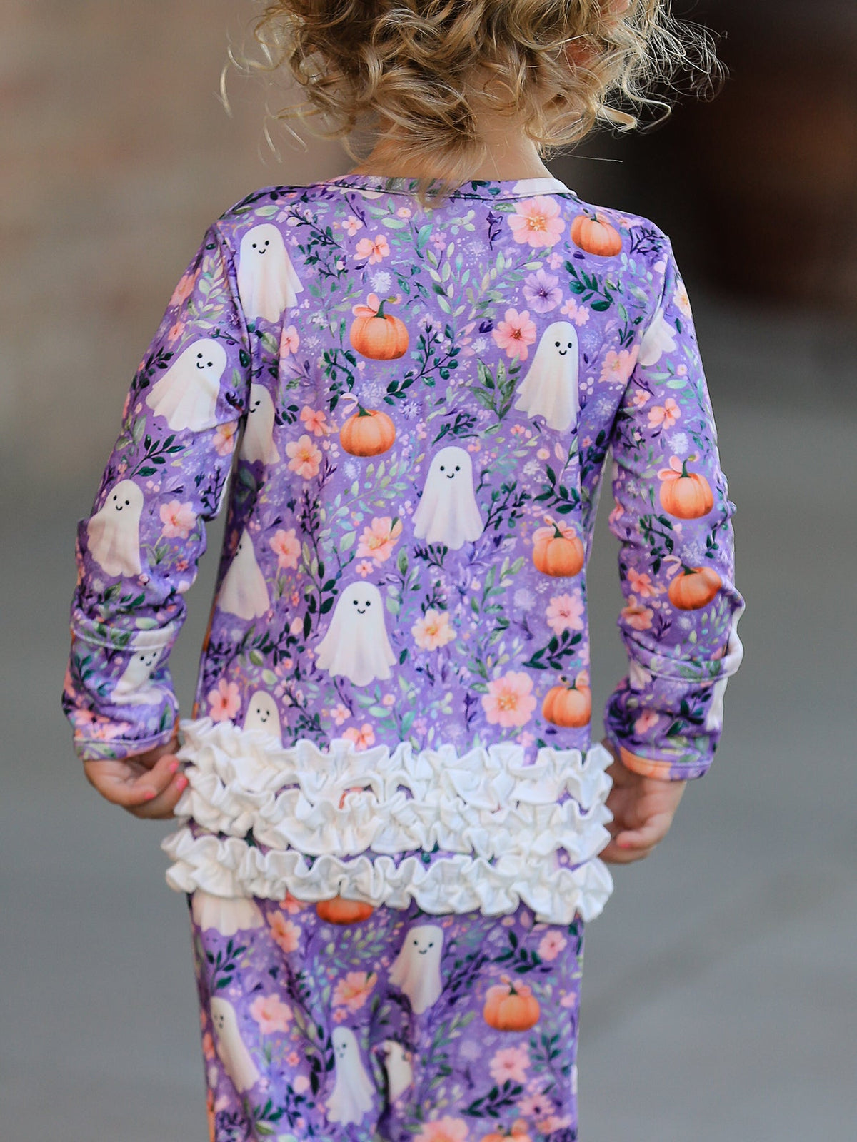Polyester Spandex Girls Footed Romper, Ghost Pumpkin Print by Rylee Faith Designs