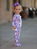 Polyester Spandex Girls Footed Romper, Ghost Pumpkin Print by Rylee Faith Designs