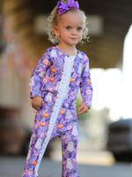 Polyester Spandex Girls Footed Romper, Ghost Pumpkin Print by Rylee Faith Designs