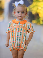 Polyester Spandex Romper, Floral Stripe, Petals Collar by Rylee Faith Designs