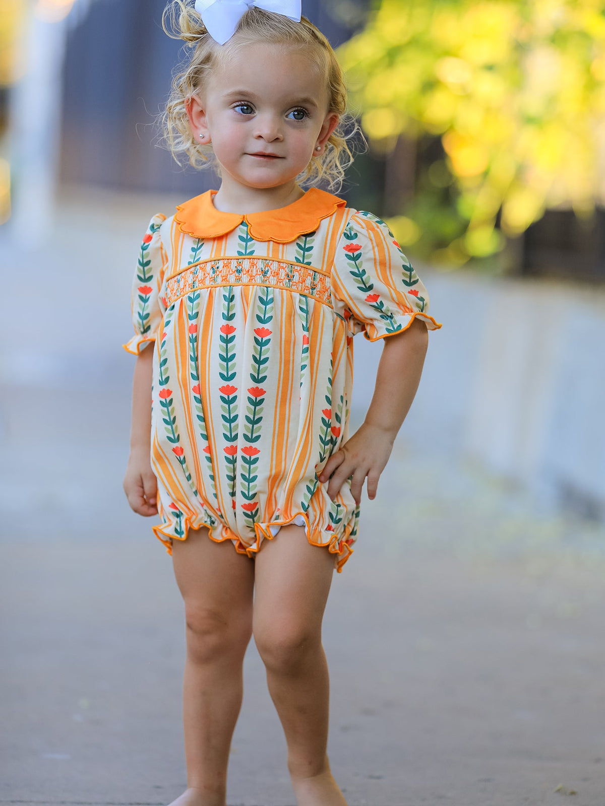 Polyester Spandex Romper, Floral Stripe, Petals Collar by Rylee Faith Designs