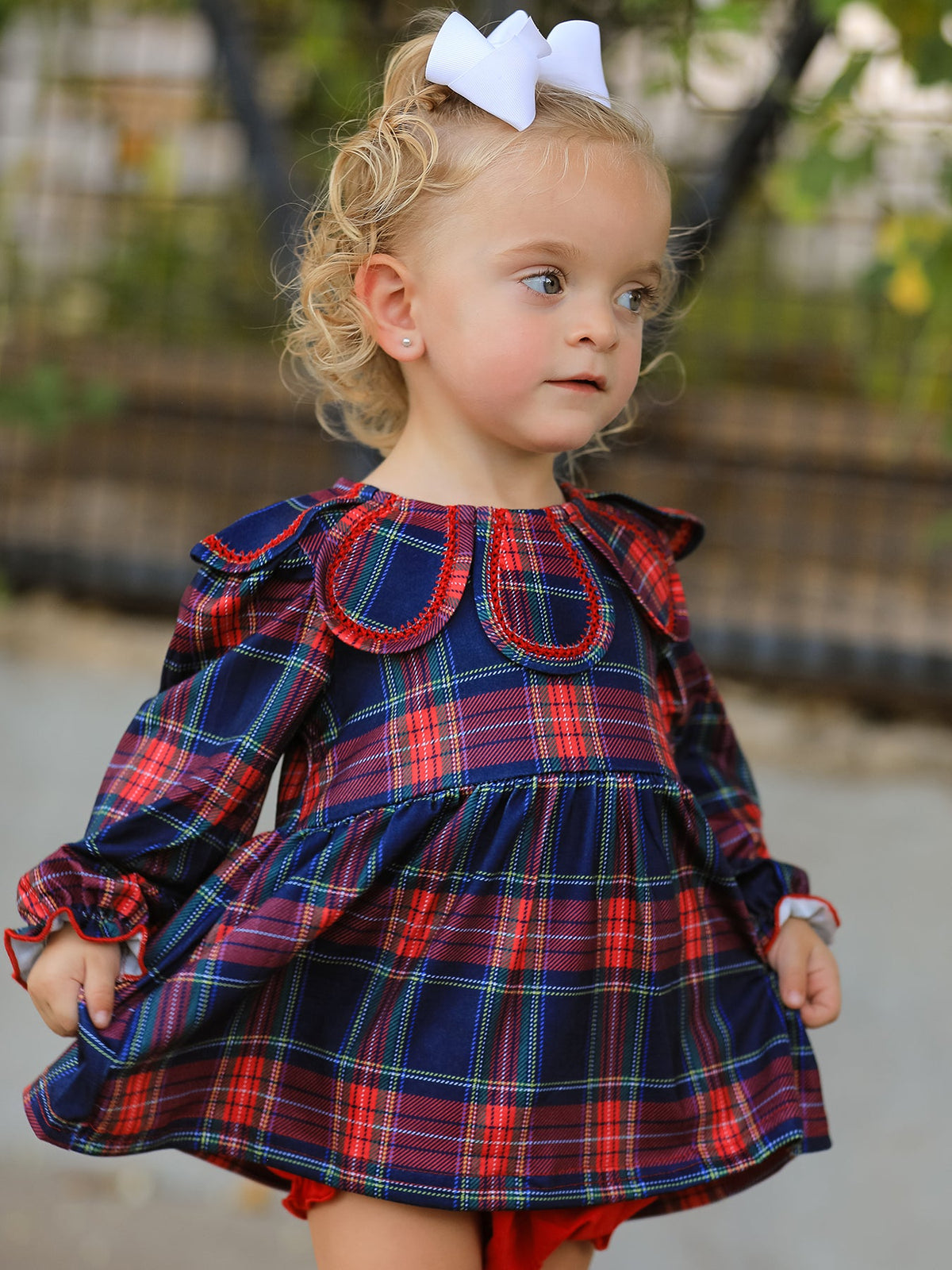 Plaid Romper, Petal Collar Puff Sleeve Bloomer by Rylee Faith Designs