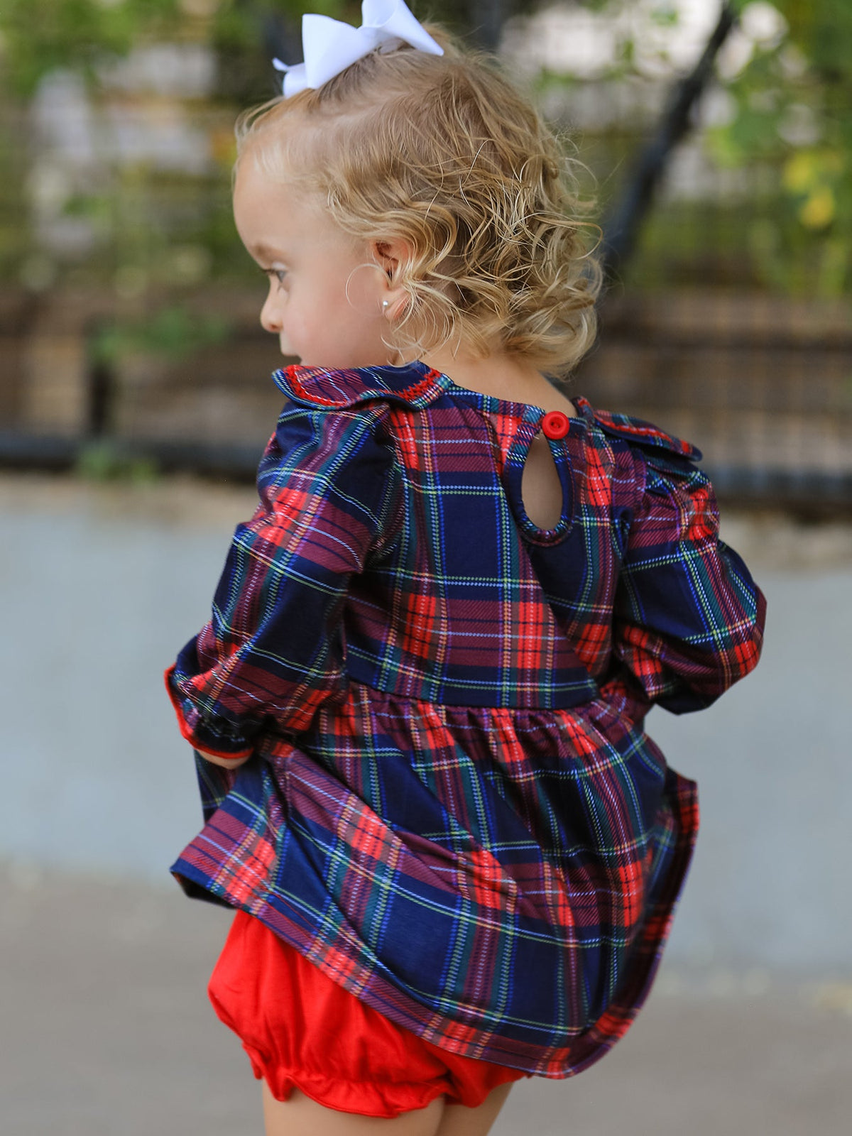 Plaid Romper, Petal Collar Puff Sleeve Bloomer by Rylee Faith Designs