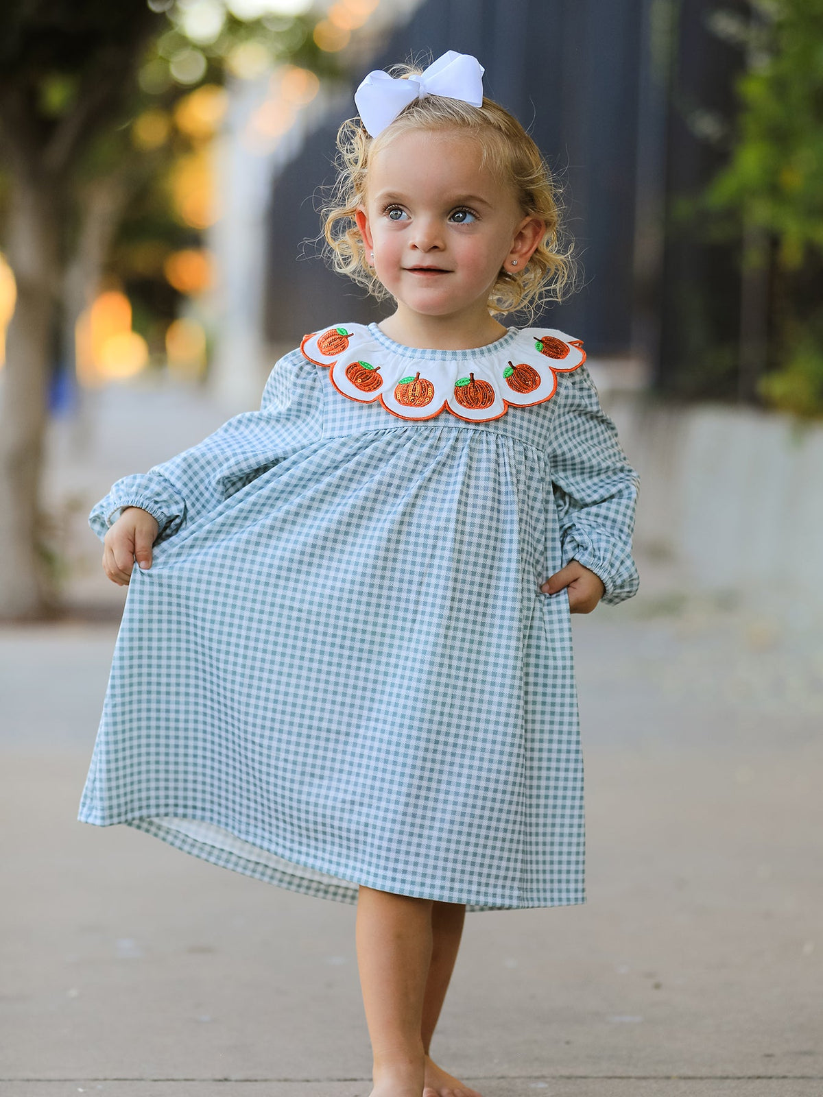 Girls Dress, Pumpkin Embroidery, Peter Pan Collar by Rylee Faith Designs