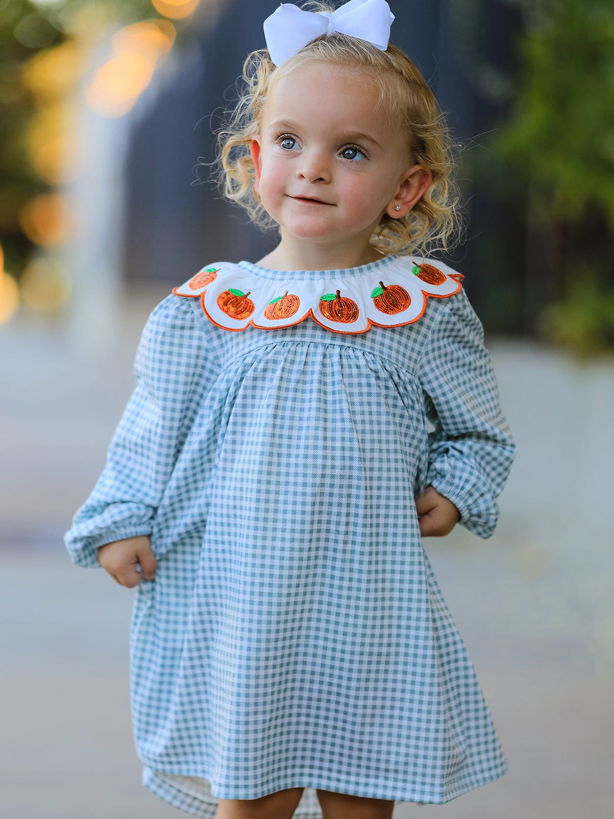 Girls Dress, Pumpkin Embroidery, Peter Pan Collar by Rylee Faith Designs