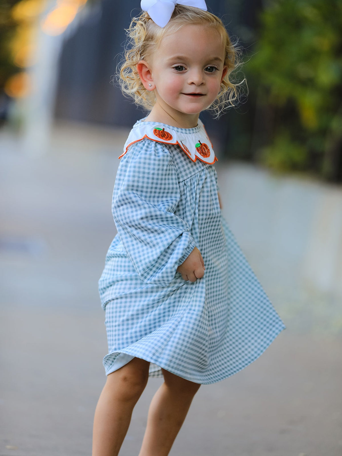 Girls Dress, Pumpkin Embroidery, Peter Pan Collar by Rylee Faith Designs