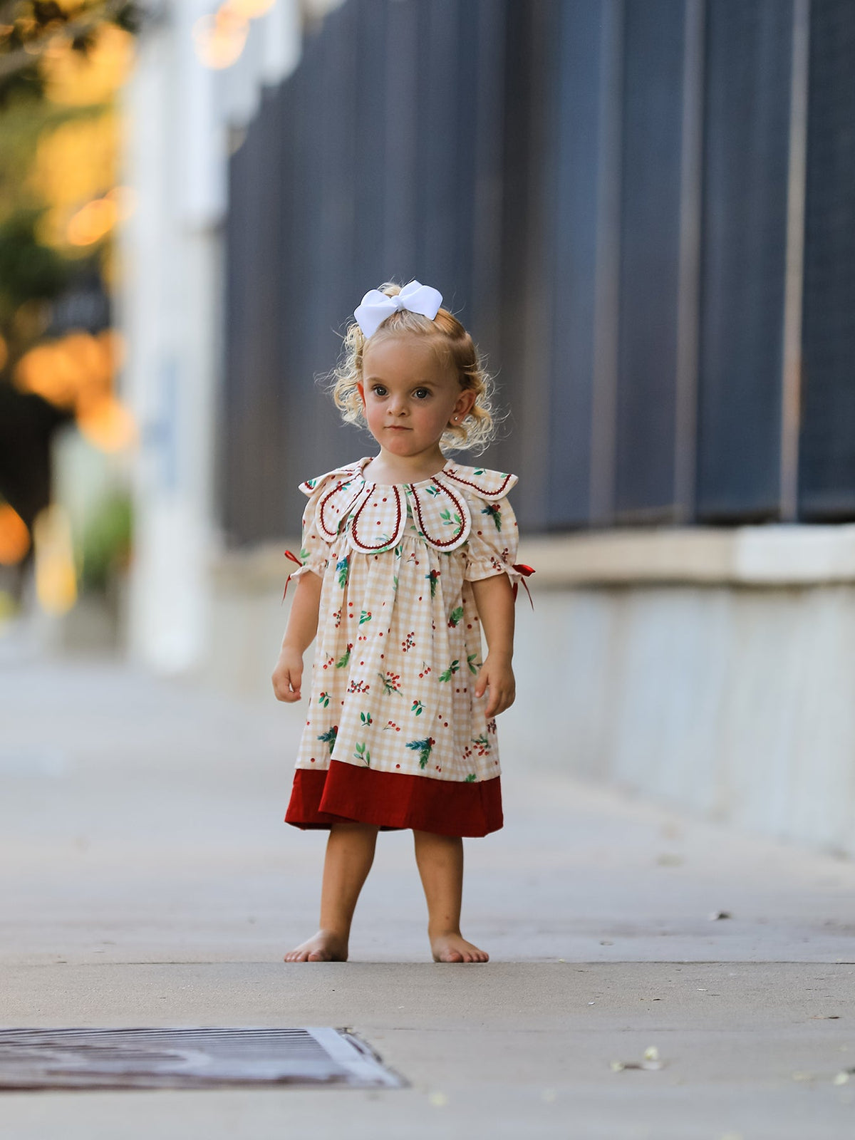 Gingham Girls Dress - Ruffle Collar Bow by Rylee Faith Designs