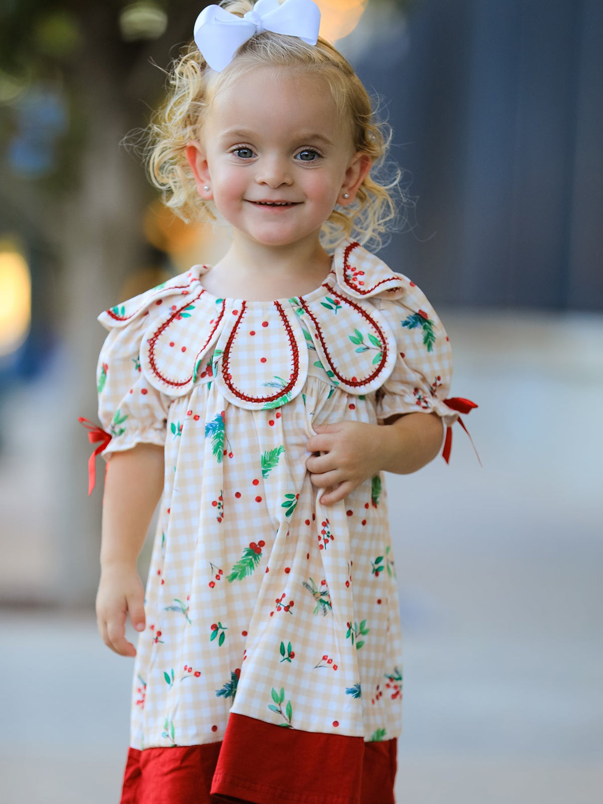 Gingham Girls Dress - Ruffle Collar Bow by Rylee Faith Designs