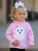 Girls Ghost Bow Knit Sweater Halloween Cute Embroidered Pullover by Rylee Faith Designs