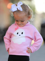 Girls Ghost Bow Knit Sweater Halloween Cute Embroidered Pullover by Rylee Faith Designs