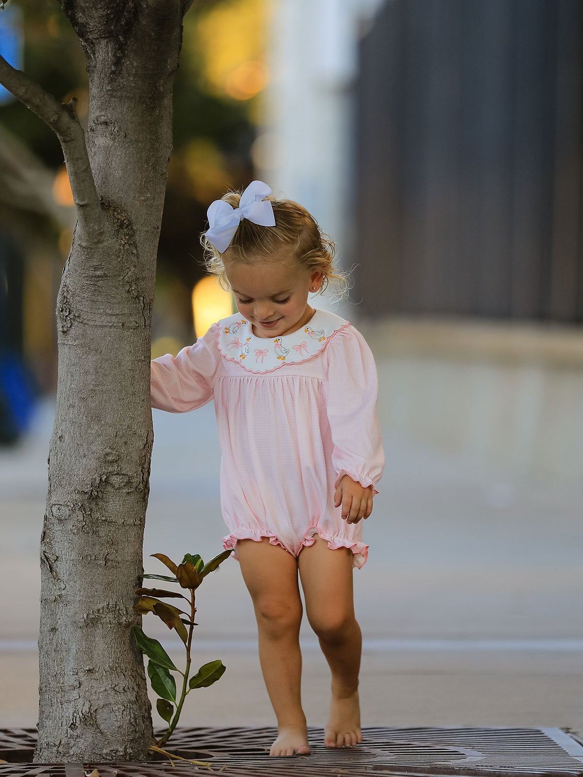Polyester Spandex Romper, Duck Embroidered Ruffle Collar by Rylee Faith Designs