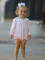 Polyester Spandex Romper, Duck Embroidered Ruffle Collar by Rylee Faith Designs