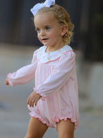Polyester Spandex Romper, Duck Embroidered Ruffle Collar by Rylee Faith Designs