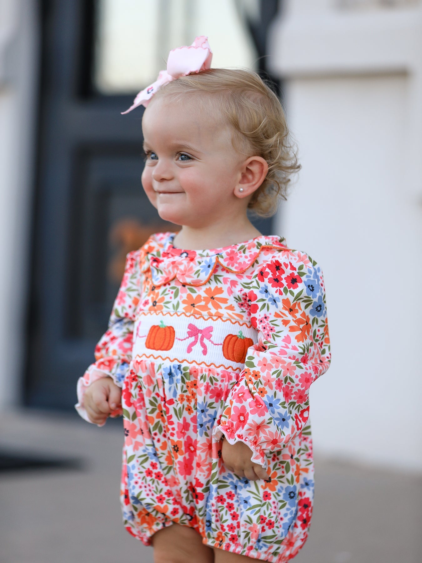 Pumpkin Bow Embroidered Baby Romper