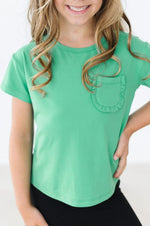 Kelly Green Ruffle Pocket Tee for Girls With Boxy Fit Mila & Rose ® Everetts Place: Online Boutique