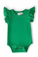 Mila & Rose ® Kelly Green Short Sleeve Flutter Bodysuit For Baby Girls - Everetts Place Boutique - 