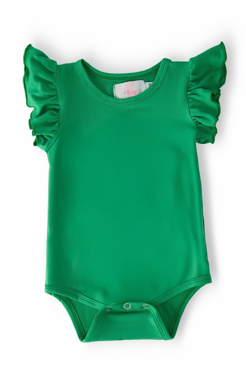 Mila & Rose ® Kelly Green Short Sleeve Flutter Bodysuit For Baby Girls - Everetts Place Boutique - 
