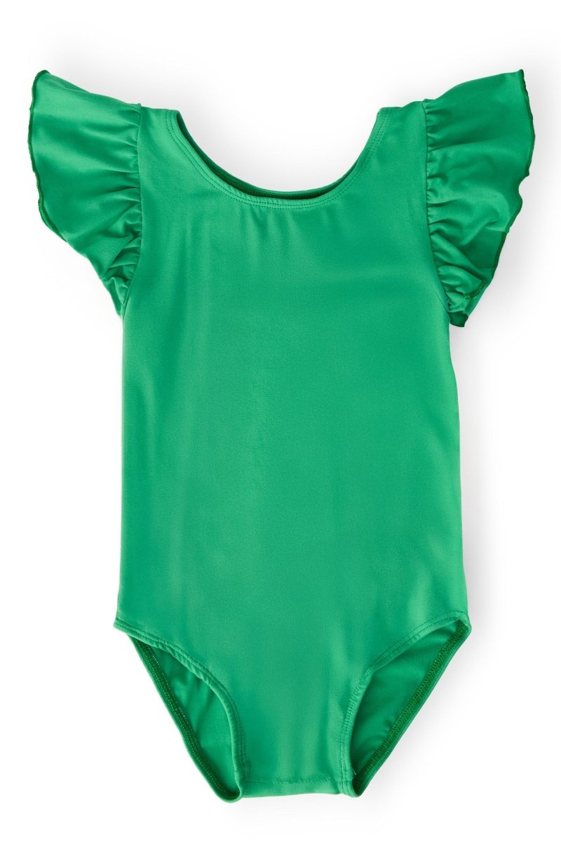 Mila & Rose ® Kelly Green Short Sleeve Flutter Leotard For Girls - Everetts Place Boutique - 