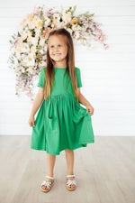 Mila & Rose ® Kelly Green Short Sleeve Pocket Twirl Dress For Girls - Everetts Place Boutique - 