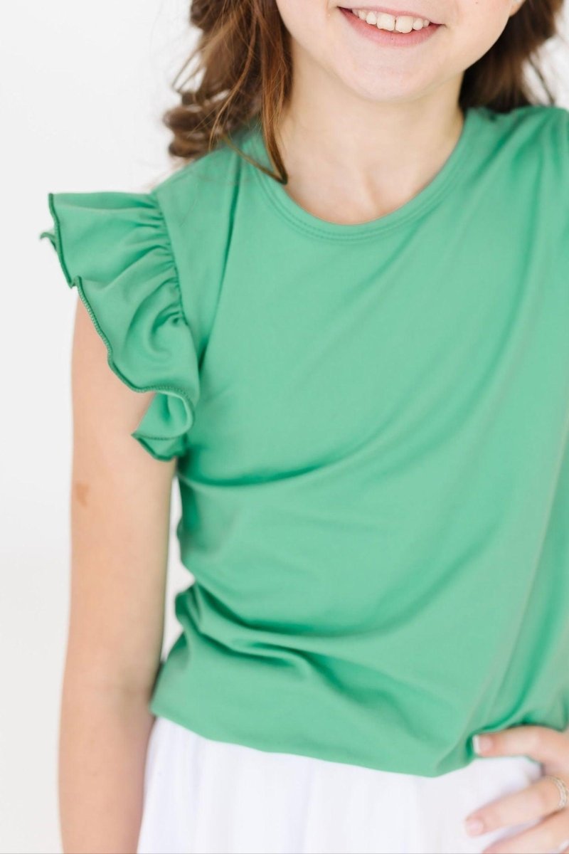 Mila & Rose ® Kelly Green Short Sleeve Ruffle Tee Mila and Rose Top - Everetts Place Boutique - 