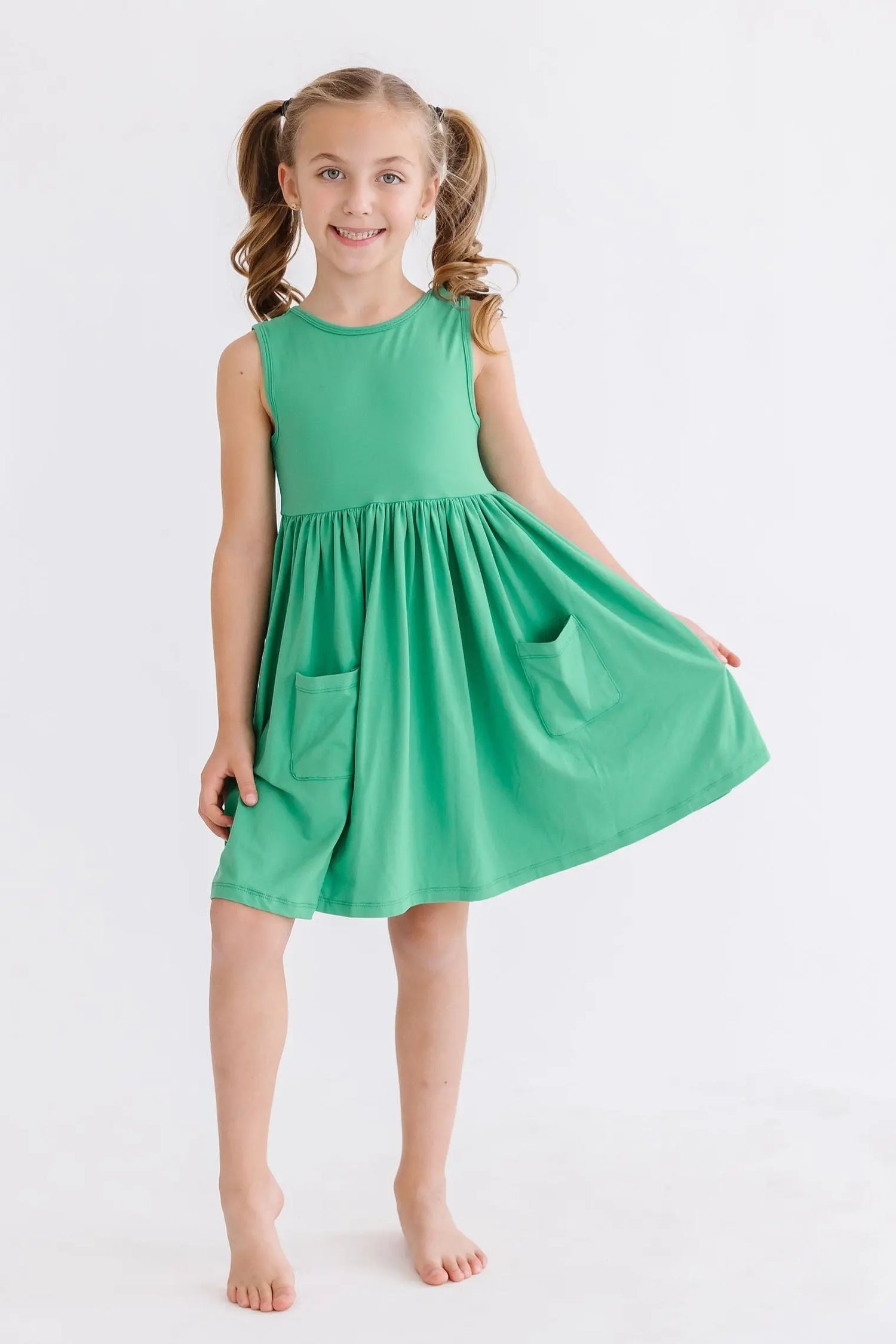 Kelly Green Tank Pocket Twirl Dress For Girls Everyday Play Mila & Rose ® Everetts Place: Online Boutique