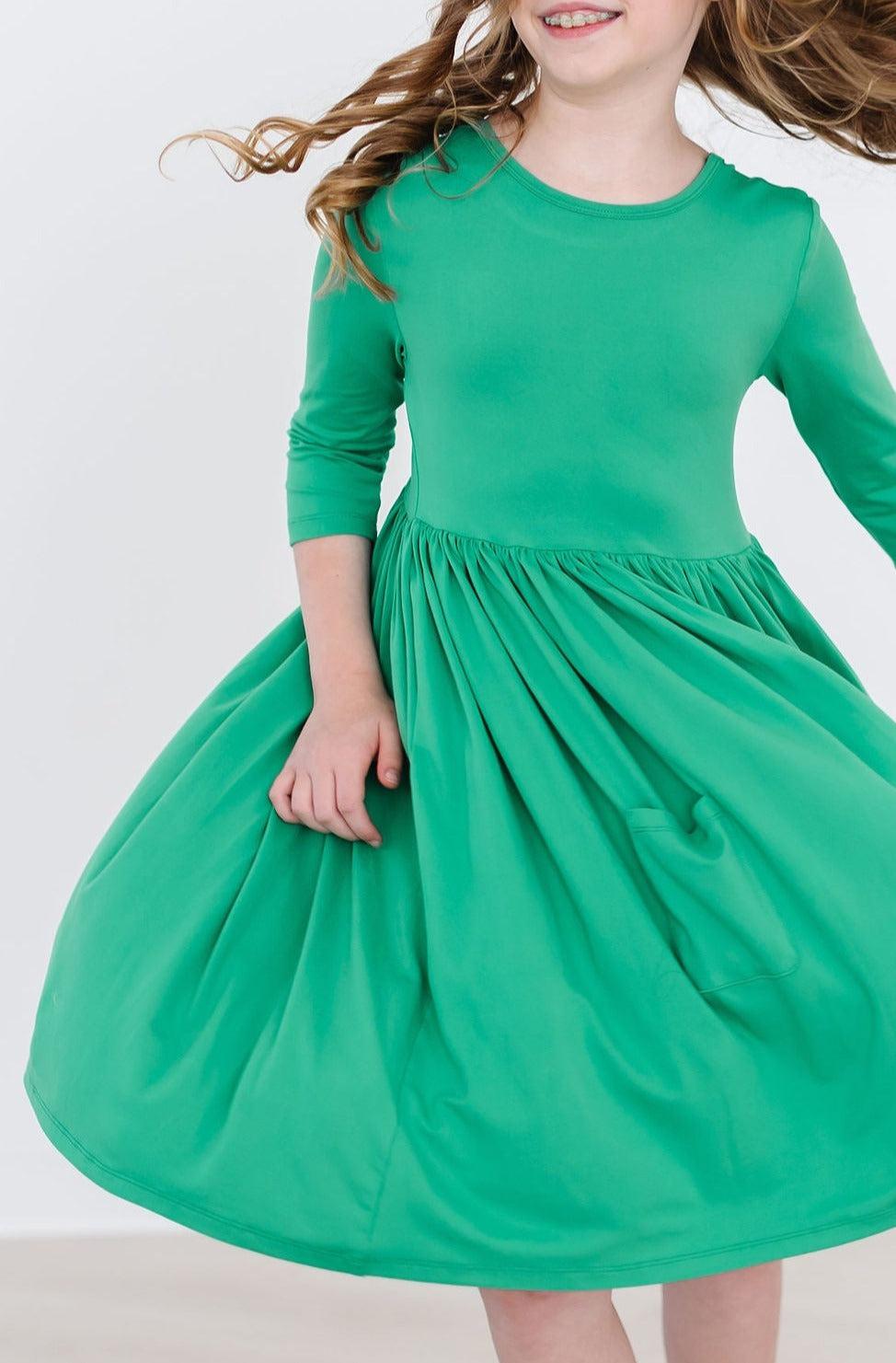 Kelly Green Three Quarter Sleeve Pocket Twirl Dress Toddler Mila & Rose ® Everetts Place: Online Boutique