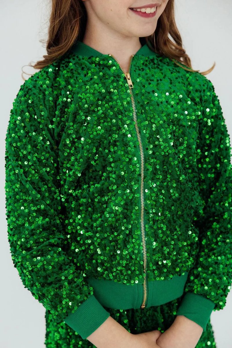 Mila & Rose ® Kelly Green Velvet Sequin Jacket for Girls Party Wear - Everetts Place Boutique - 