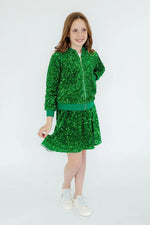 Kelly Green Velvet Sequin Jacket for Girls Party Wear Mila & Rose ® Everetts Place: Online Boutique