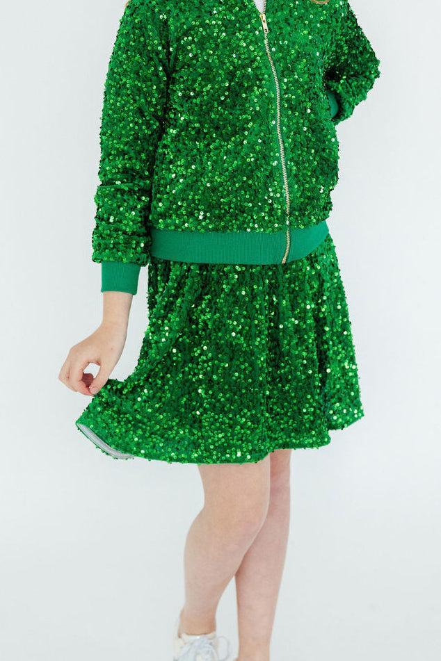Mila & Rose ® Kelly Green Velvet Sequin Twirl Skort For Girls Party Wear - Everetts Place Boutique - 