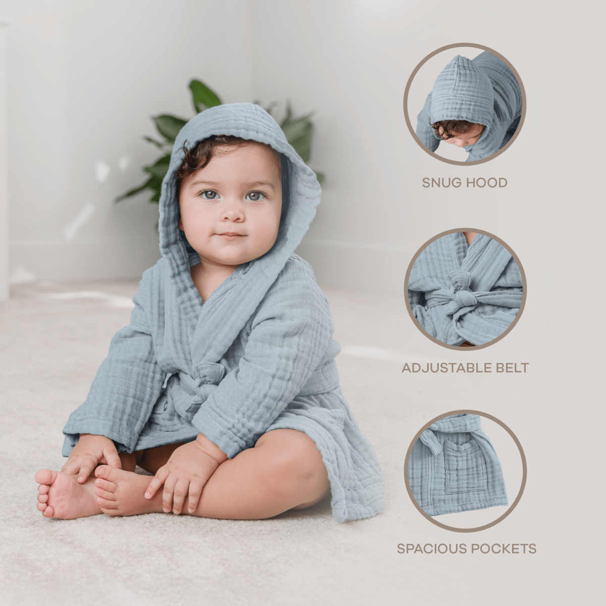 Comfy Cubs Kids Muslin Bath Robe Cotton Pacific Blue Comfy Cubs - Everetts Place Boutique - 