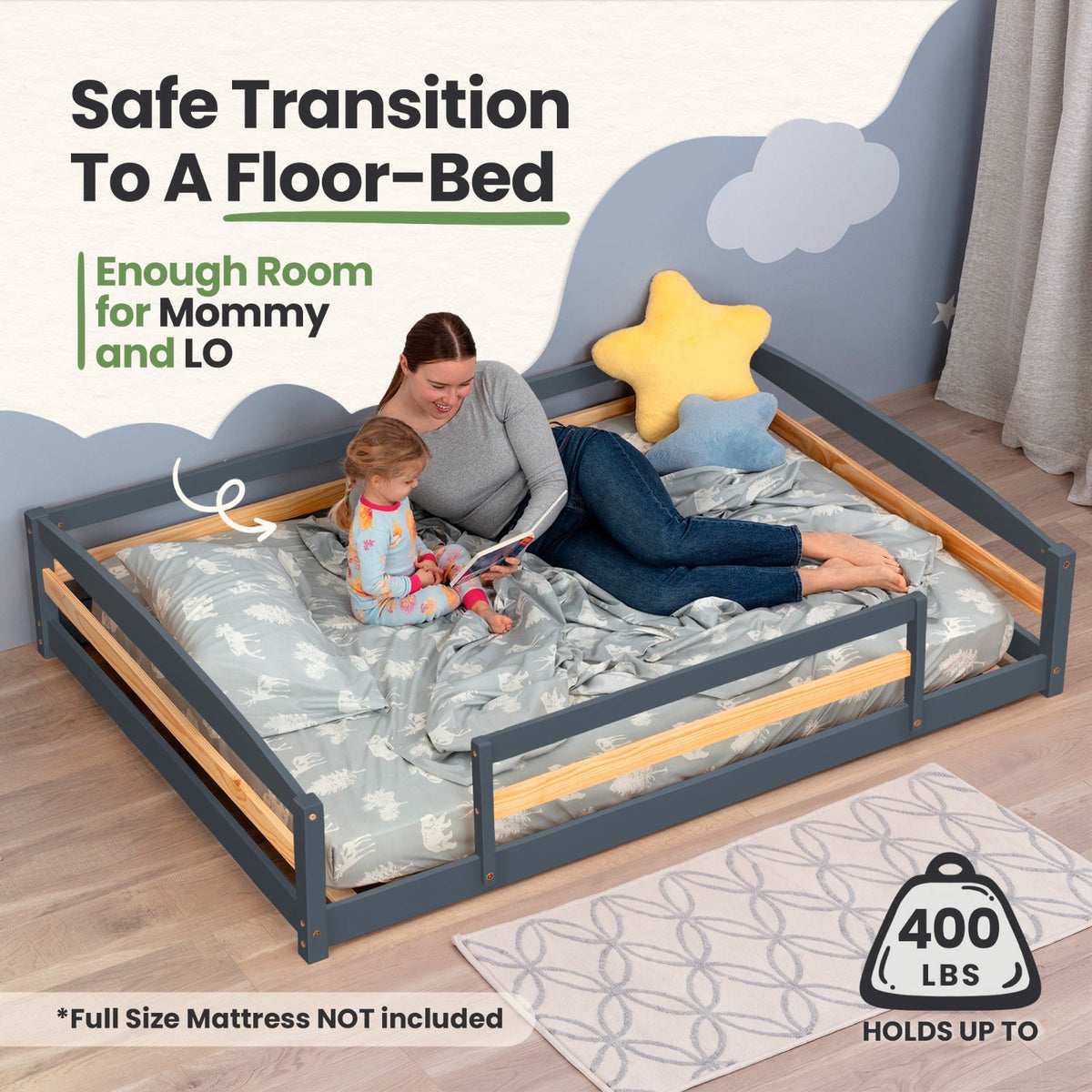 Full-Size Montessori Floor Bed with Strong Slatted Frame by Ocodile.com