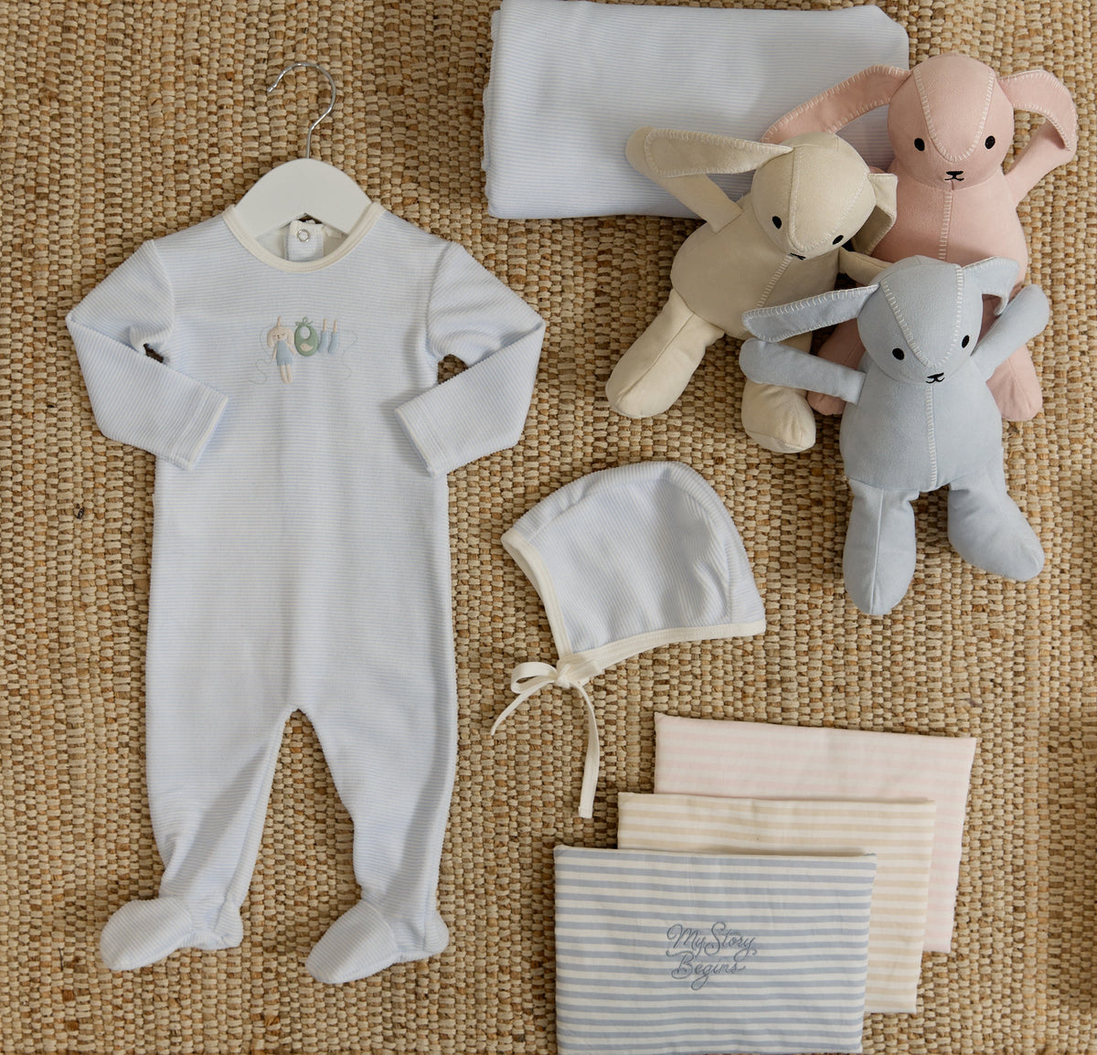 Bunny Stripe Footie & Hat Set - Blue by KIPP™ Collection