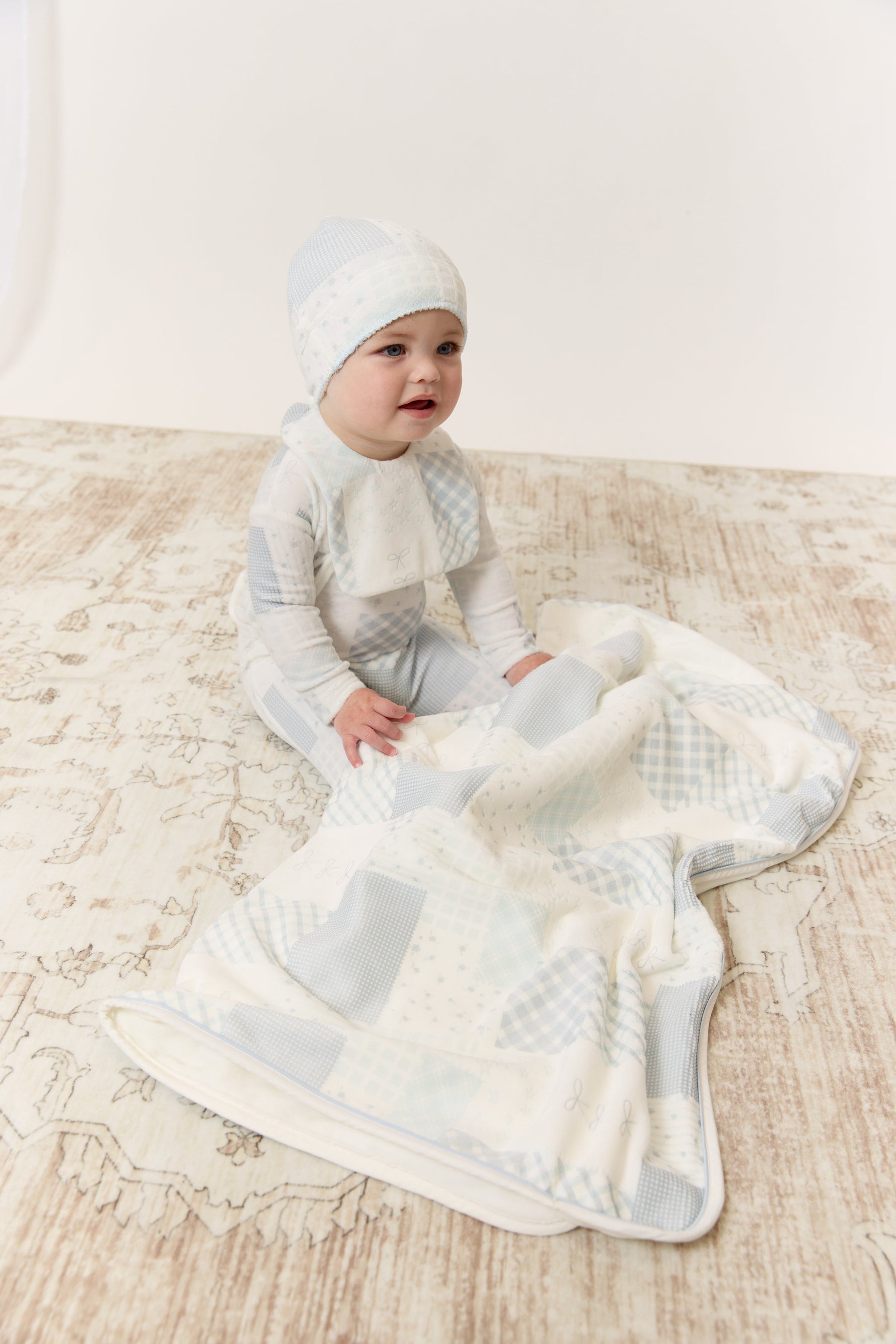 Patchwork Footie, Hat & Blanket Set - Blue by KIPP™ Collection
